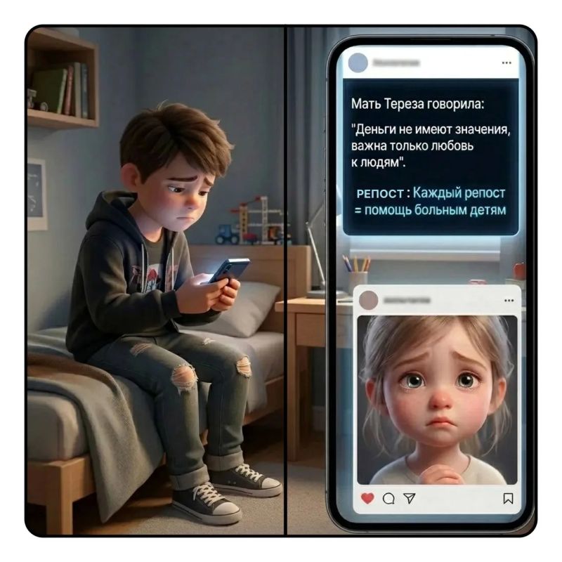 Иногда так хочется совершить добрый поступок, что мы готовы поверить всему, что вызывает отклик в сердце: яркий пост, трогательная цитата, призыв помочь — и рука уже тянется нажать «репост» Иногда так хочется совершить добрый поступок, что мы готовы поверить всему, что вызывает отклик в сердце: яркий пост, трогательная цитата, призыв помочь — и рука уже тянется нажать «репост»