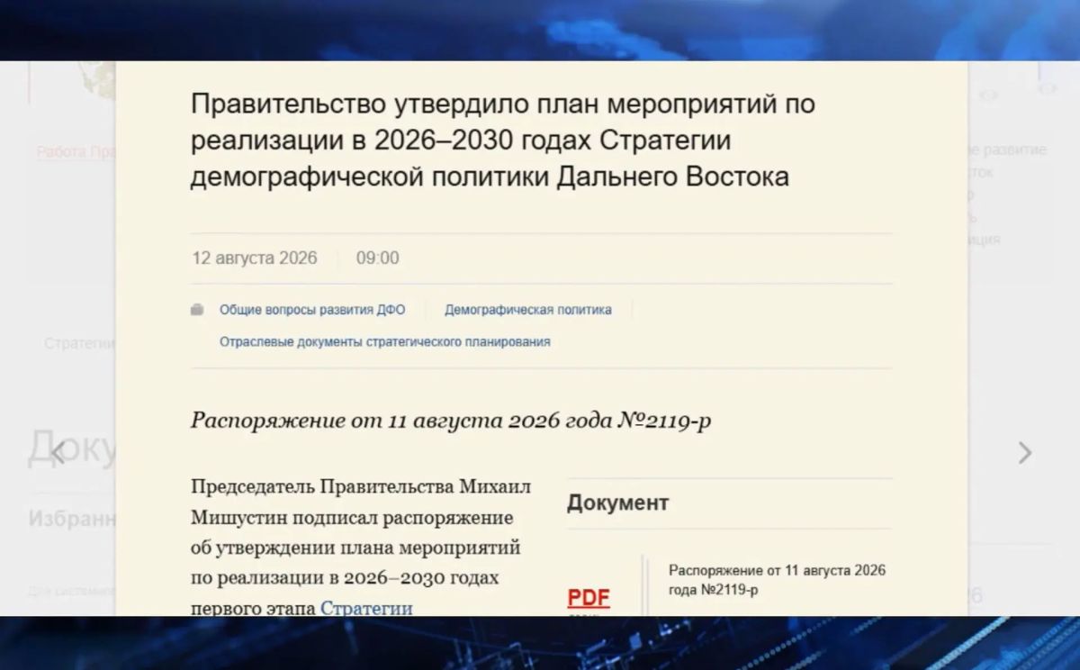 Демографическую стратегию ДВ до 2030 года утвердило Правительство России Правительство страны утвердило план реализации Стратегии демографической политики Дальнего Востока до 2030 года