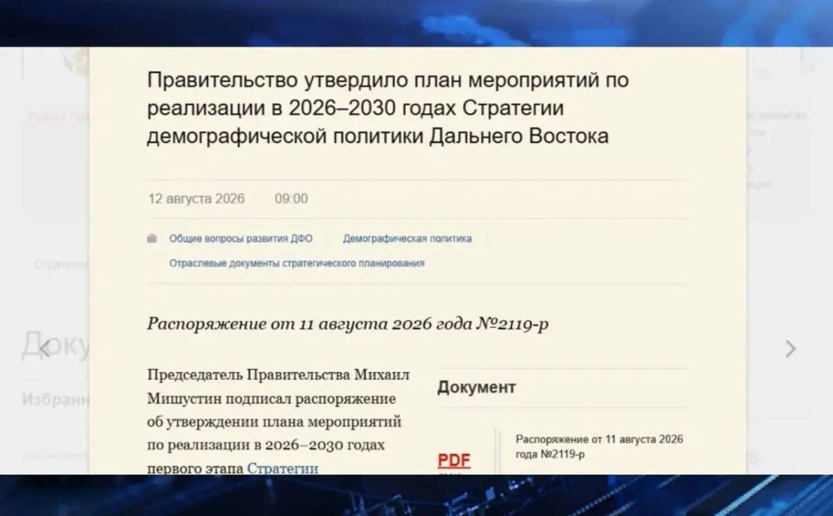 Демографическую стратегию ДВ до 2030 года утвердило Правительство России