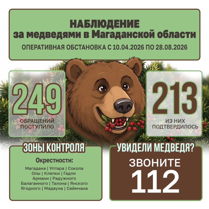 За неделю сотрудникам Госохотнадзора поступило 12 обращений по поводу выхода медведей к людям