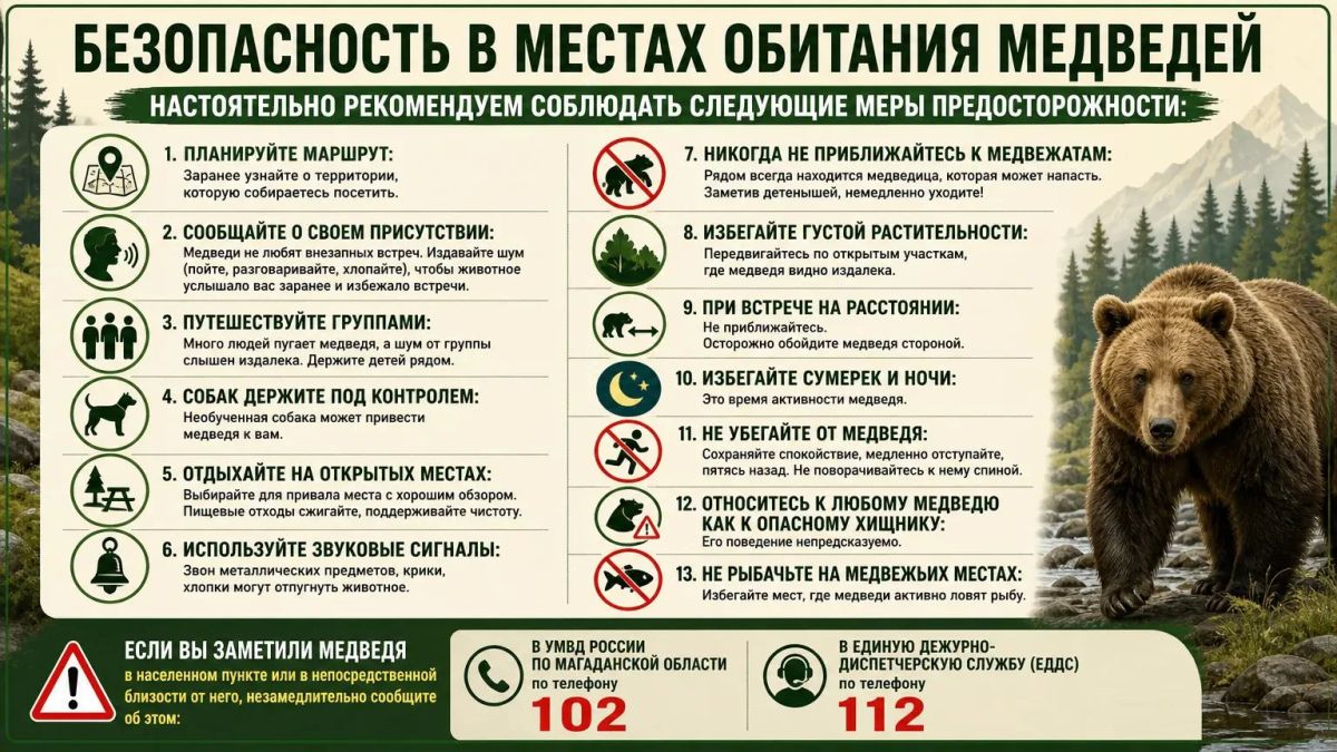 Управление Госохотнадзора напоминает жителям Магаданской области о необходимости соблюдения правил безопасности при посещении лесных массивов, в том числе туристических троп