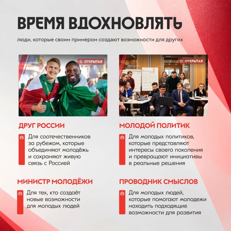 Открыт прием заявок на участие во Всероссийской премии молодежных достижений «Время молодых» Открыт прием заявок на участие во Всероссийской премии молодежных достижений «Время молодых»